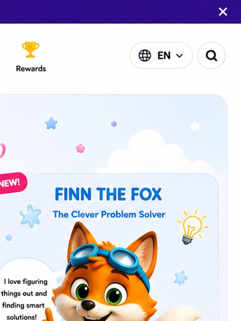 Finn the Fox full character showcase with expressions and activities